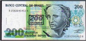 200 Cruzeiros - Pk 225 - Ovpt on 200 Crusados Novos
 Banknote