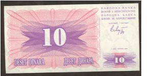 Bosnia 10 Dinara 1992 P10. Banknote