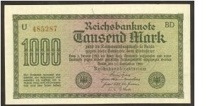 Germany 1000 Marks (reichsbanknote) 1922 (dated 15 September 1922) P76c Banknote