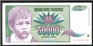 Yugoslavia 50,000 Dinara 1992 P117. Banknote