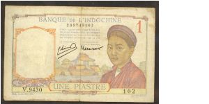 French Indochina 1 Piastre 1949 P54e V.9430 Banknote