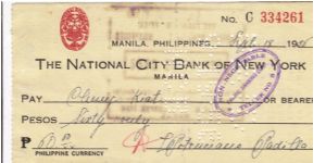 Manila Philippines Check. Banknote