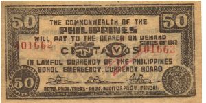 S-142 Commonwealth Of Bohol Illegal Issue 50 Centavos note. Banknote