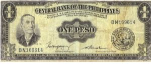 PI-133c English series 1 Peso note, prefix BN. Banknote