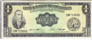 PI-133e English series 1 Peso note, prefix GW. Banknote