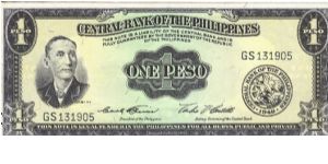 PI-133e English series 1 Peso note, prefix GS. Banknote
