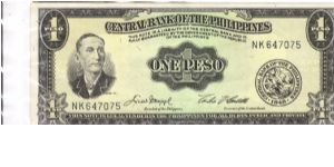 PI-133e English series 1 Peso note, prefix NK. Banknote