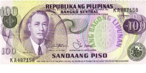 Philippine 100 Pesos note in series, 2 of 2. Banknote