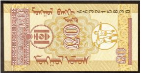 Mongolia 20 Mongos 1993 P50. Banknote