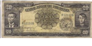 PI-137 English Series 20 Pesos note with signature group 2, prefix R. Banknote