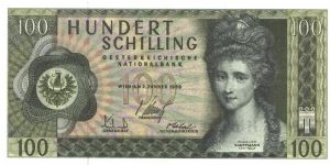 Dark green on multicolour underprint.Angelika Kauffmann at right. Large house on back. Banknote