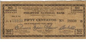 S-576b Misamis 50 Centavos note. I will sell or trade this note for Philippine or Japan occupation notes I need. Banknote