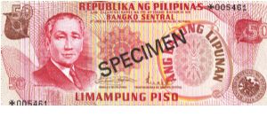 PI-150 Philippine 50 Pesos Specimen note. Banknote