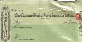 The Chartered Bank of India, Australia & China blank check payable in Philippine Pesos Banknote