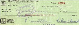 Stanford Associates, Inc. Check, Manila Philippines #1. Banknote