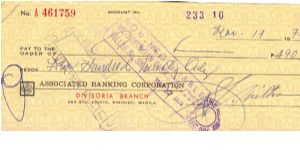 Associated Banking Corp Check, Manila #1. Banknote