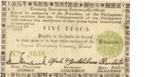 PI-662 Negros 5 Pesos note with large Series of 1943. Banknote