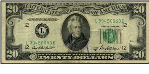 Series 1950B $20 San Francisco FRN.  Serial: L90450063B Banknote