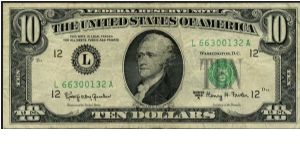 Series 1963A $10 San Francisco $10 FRN.  Serial: L66300132A Banknote