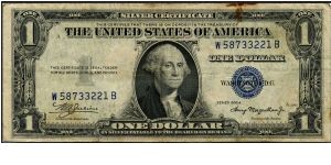 Series 1935A $1 Silver Certificate.  Serial: W58733221B Banknote
