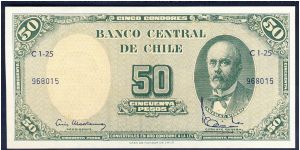 Chile 5 Centesimos OP on 50 Pesos 1960 P126. Banknote