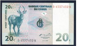 Congo 20 Centimes 1997 P83. Banknote