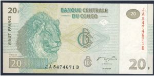 Congo 20 Francs 2003 P94. Banknote