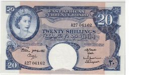 EAST AFRICAN CURRENCY BOARD--
20 SHILLINGS.
IT IS PART OF KENYA AS WELL AS TANZANIA Banknote