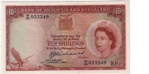 BANK OF RHODESIA AND NYASALAND
--- 10/- Banknote