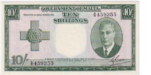GOVERNMENT OF MALTA--KG VI
  10/- A RARE NOTE FOR COLLECTOR. Banknote