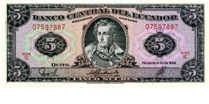 $5
Gray/Pink/Red
Series 1C
Antonio Jose de Sucre  
Value & Coat of Arms
T De La Rue Banknote