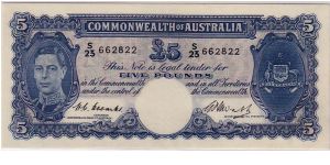 COMMONWEALTH OF AUSTRALIA-
 5 POUNDS KGVI
 A NOTE OF NOTES Banknote