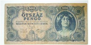 500 pengo 1945. spelling error on back, NIATISOT instead of PIATISOT ( in russian) Banknote