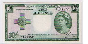 GOVERNMENT OF MALTA-
 10/- QEII Banknote