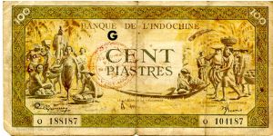French Indochina
1942/45
100 Piaster 
Green/Brown
Village scene
Pagoda Banknote