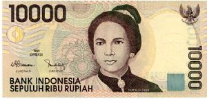 10000 Rupiah
Brown/Blue
Tjut Njak Dhien
Volcanic lake
Wtmrk W R Soepratman Banknote