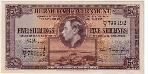 BERMUDA GOVERNMENT-
 5/- KGVI Banknote