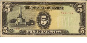 PI-110 RARE Philippine 5 Pesos replacement note under Japan rule. Banknote