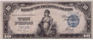 1933 BANK OF THE PHILIPPINE ISLANDS *BLUE SEAL* TEN PESOS Banknote