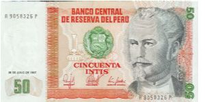 1987 BANCO CENTRAL DE RESERVA DEL PERU 50 *CINCUENTA* INTIS

P130 Banknote