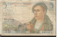 P98
5 Francs
A) Sign. P. Rousseau and R. Farve-Gilly 2.6.1943-5.4.1945 Banknote