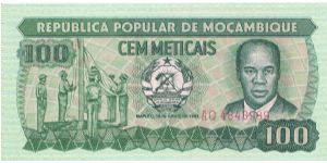 1983 REPUBLICA POPULAR DE MOCAMBIQUE 100 *CEM* METICAIS

P130 Banknote