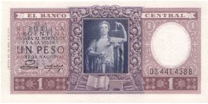 1952-55 ND EL BANCO CENTRAL DE LA REPUBLICA ARGENTINA 1 *UN* PESO

P260b Banknote