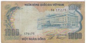 SOUTH VIETNAM

1000 DONG

S1  171173

P # 34 A Banknote