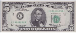 1963 A $5 SAN FRANCISCO FRN NOTE

#1 OF 2 CONSECUTIVE Banknote