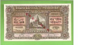 20 RÚPIAS 1924 SPECIMEN PORTUGUESE INDIA VERY RARE Banknote