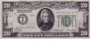 1928 $20 CHICAGO FRN **STAR NOTE**


*DISTRICT 7 SEAL*
 

**REDEEMABLE IN GOLD**

**5 DIGIT SERIAL** Banknote