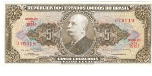 5 cruzeiros; circa 1964; Series 3979A Banknote