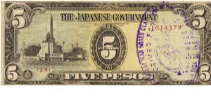 PI-110 Philippine 5 Pesos replacement note under Japan rule, plate number 29. Banknote