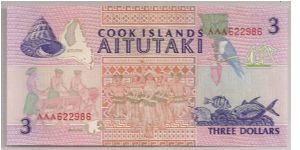 Cook Islands 3 Dollars 1992 P7. Banknote